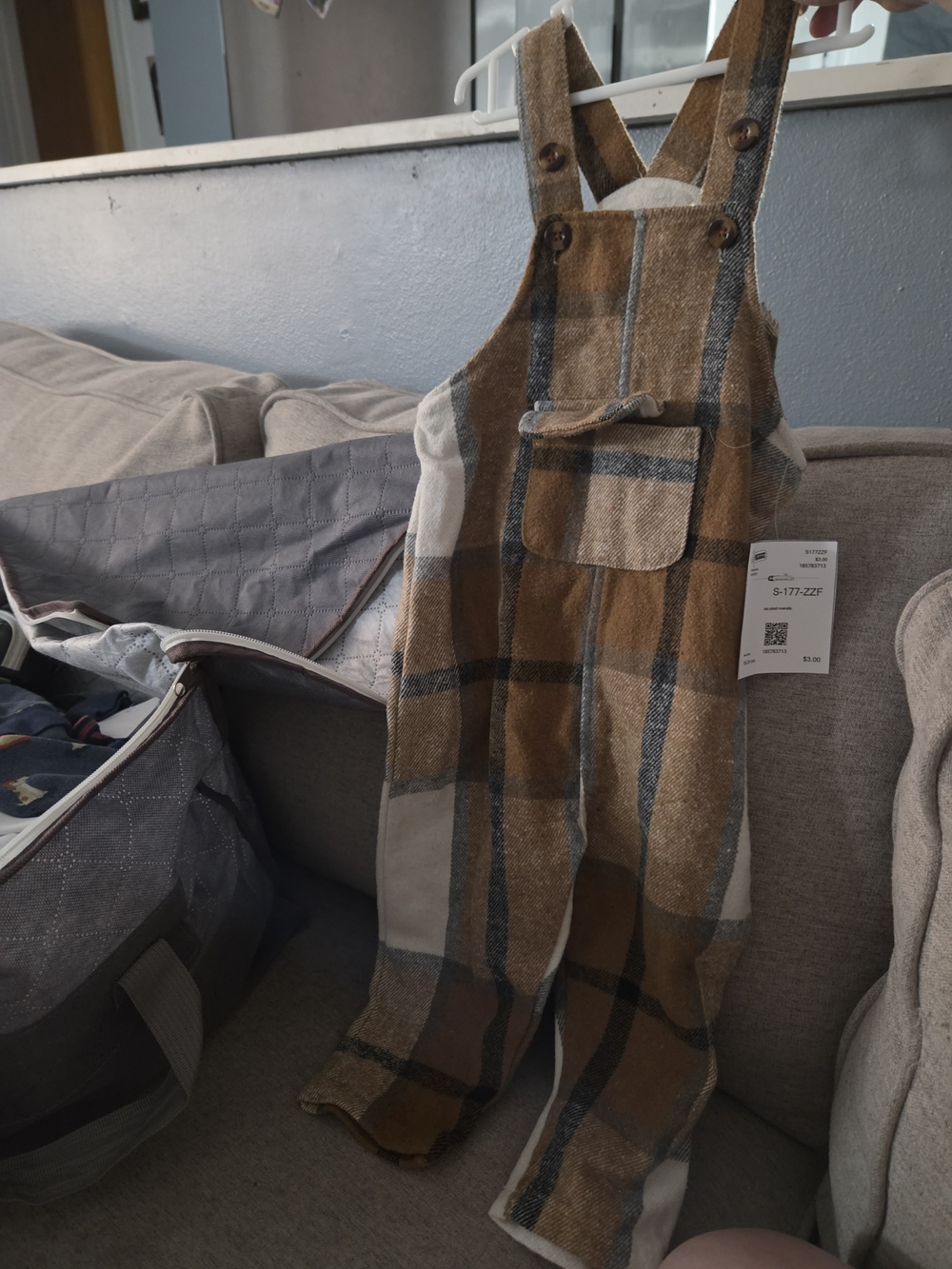 Plaid Brown and Cream Toddler Overalls